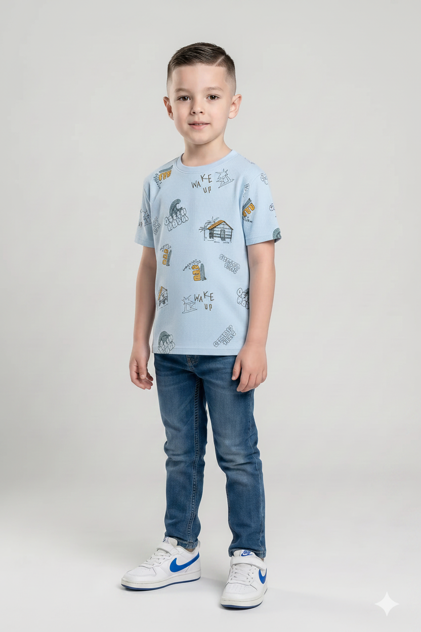 Boys Delicate Blue Printed T-shirt