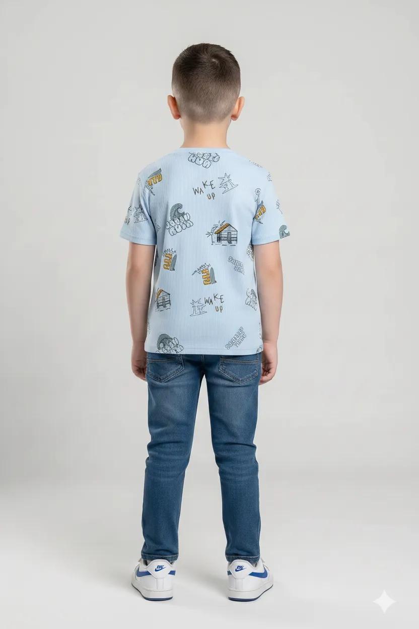 Boys Delicate Blue Printed T-shirt