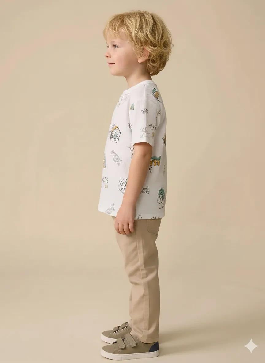Boys Off White Printed T-shirt