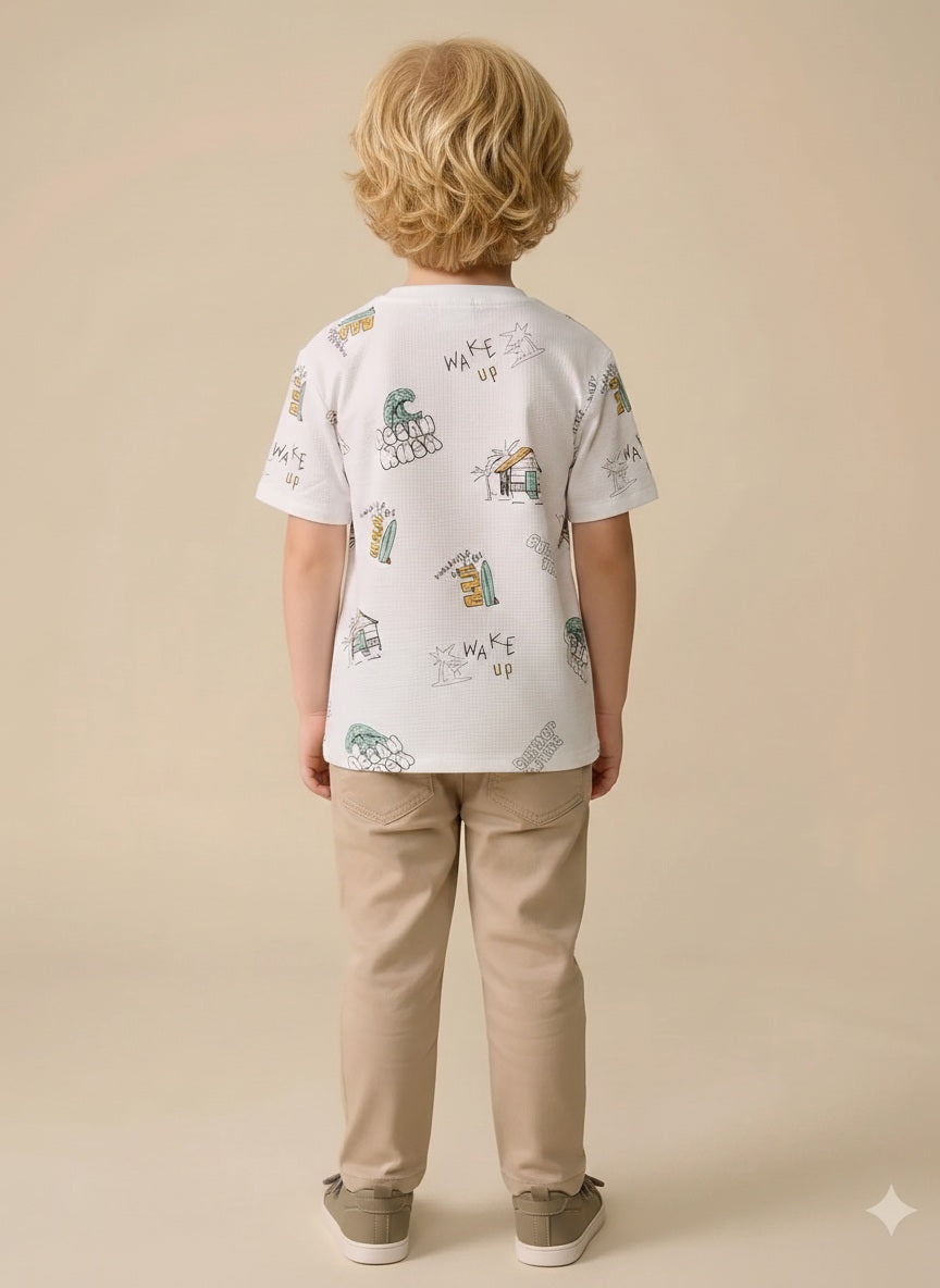 Boys Off White Printed T-shirt