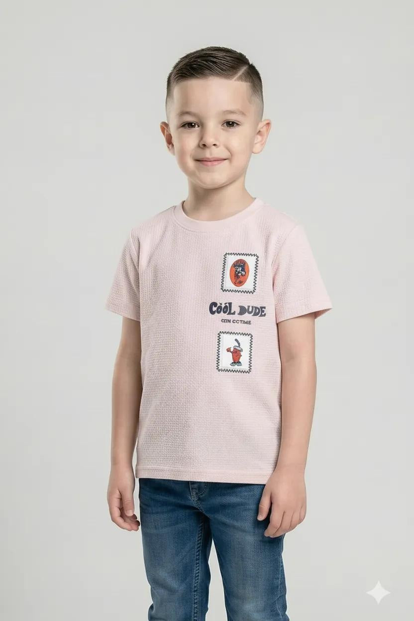 Octave Boys Barely Pink Graphic Printed Cotton Tshirt