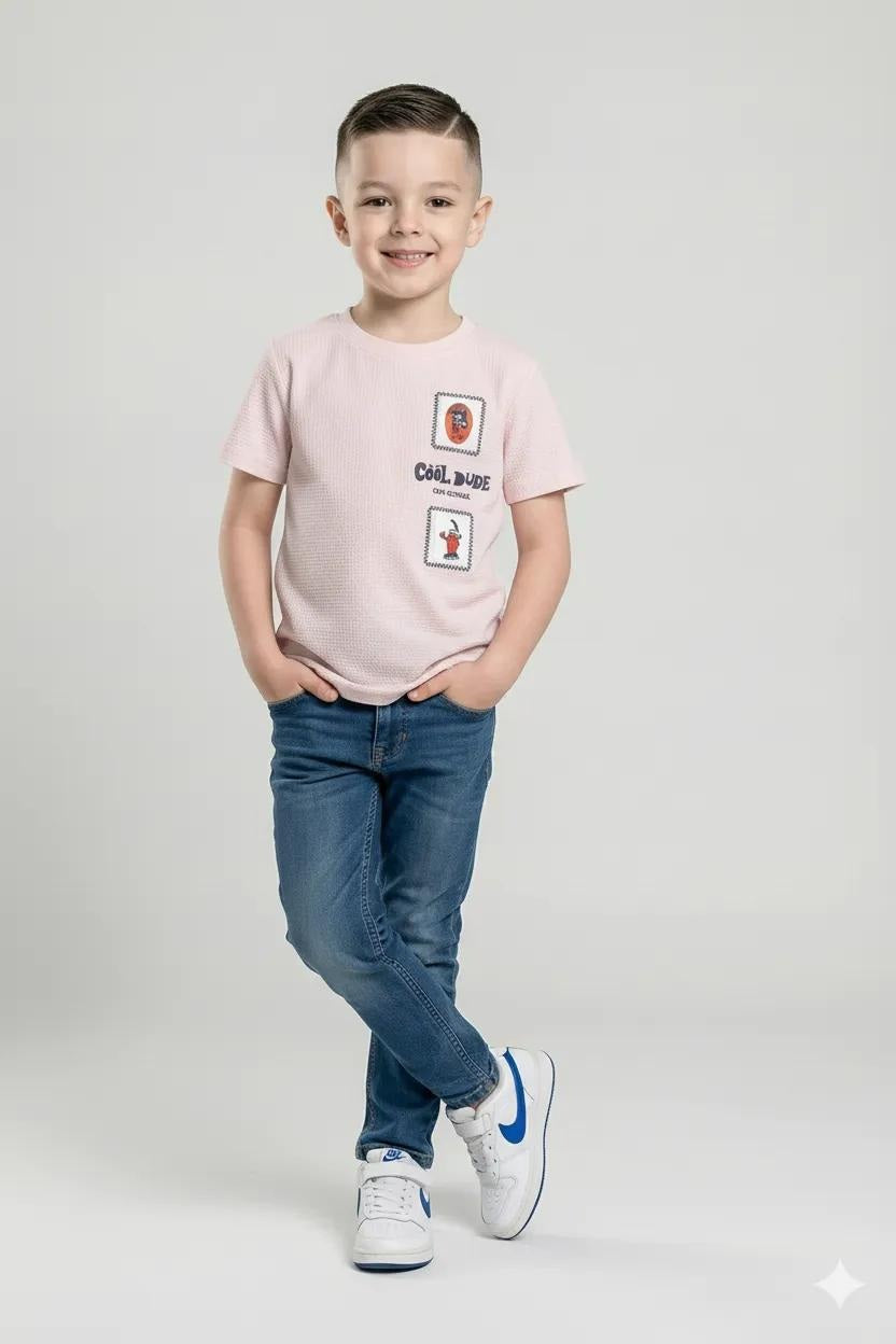 Octave Boys Barely Pink Graphic Printed Cotton Tshirt