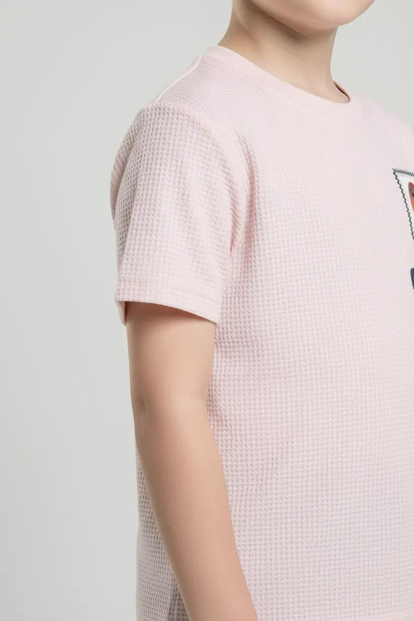 Octave Boys Barely Pink Graphic Printed Cotton Tshirt