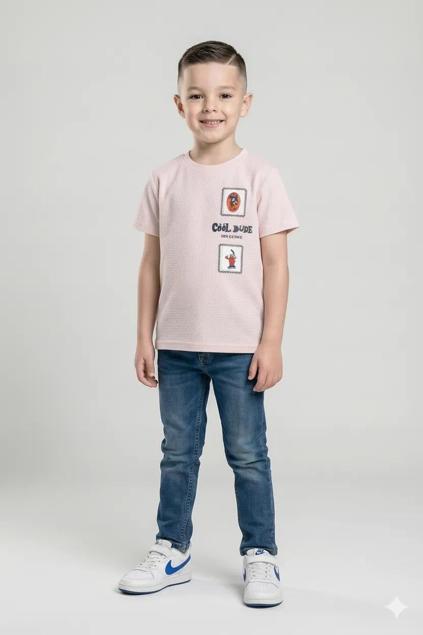 Octave Boys Barely Pink Graphic Printed Cotton Tshirt