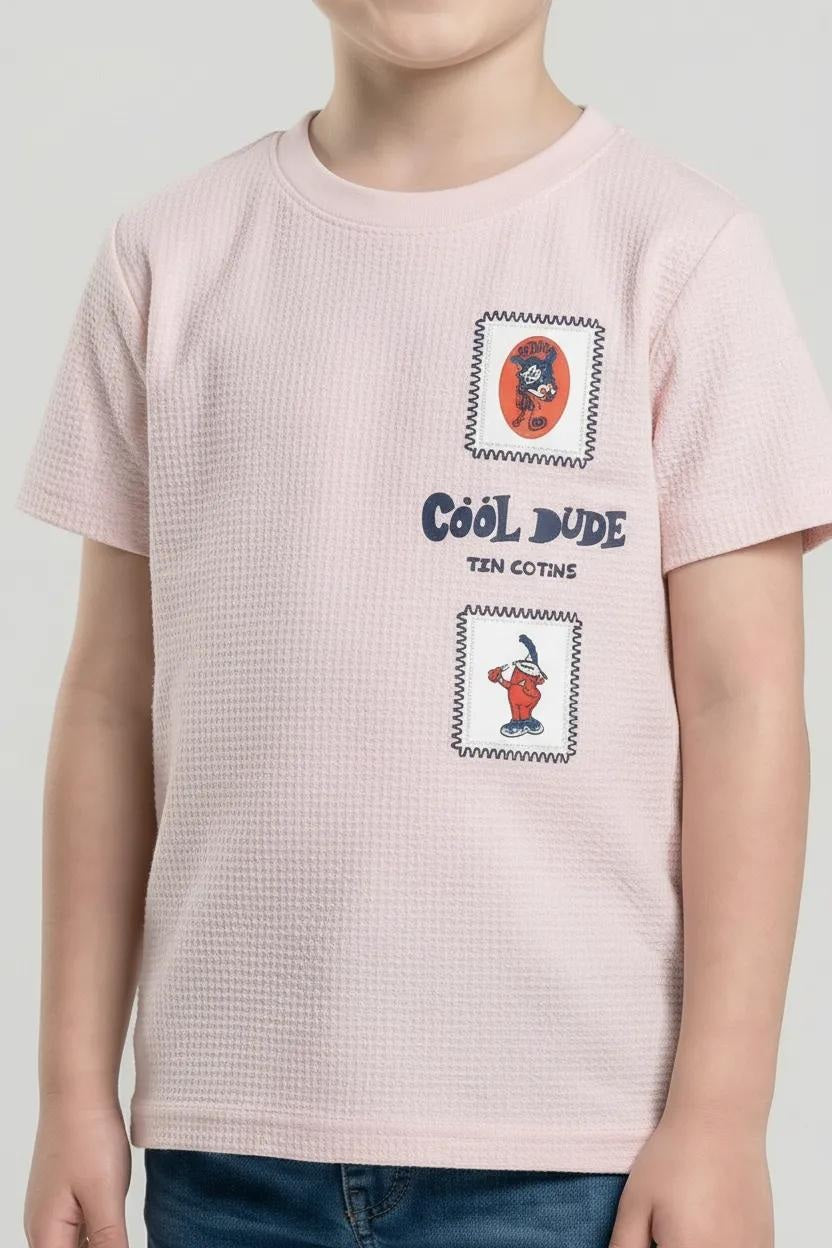 Octave Boys Barely Pink Graphic Printed Cotton Tshirt