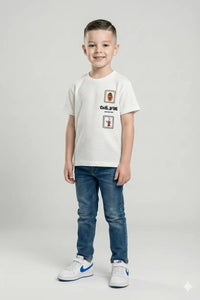 Octave Boys Off White Textured Graphic Cotton Tshirt