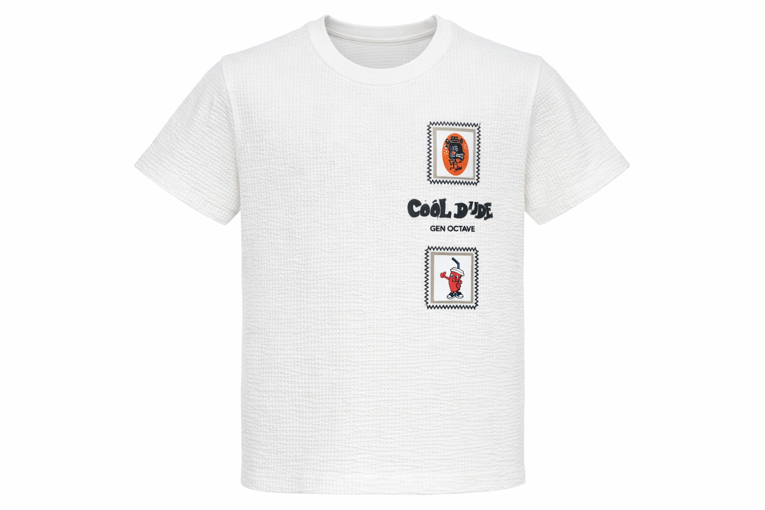 Octave Boys Off White Textured Graphic Cotton Tshirt