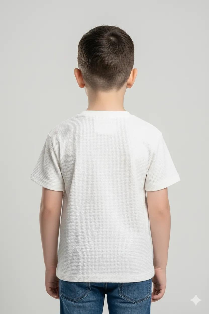 Octave Boys Off White Textured Graphic Cotton Tshirt