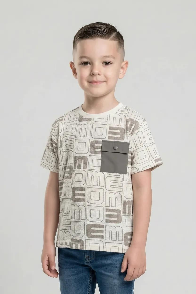 Octave Boys Stone Printed Round Neck Pockets T-shirt