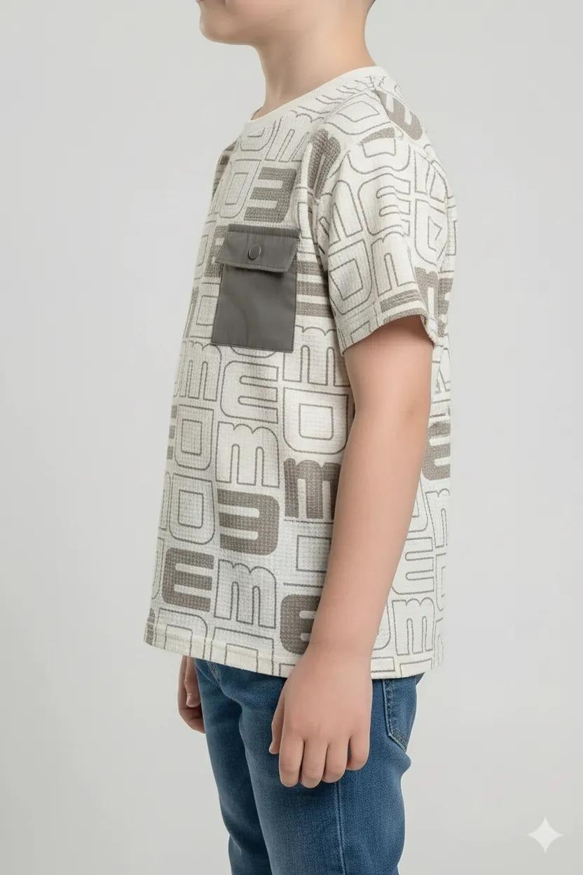 Octave Boys Stone Printed Round Neck Pockets T-shirt