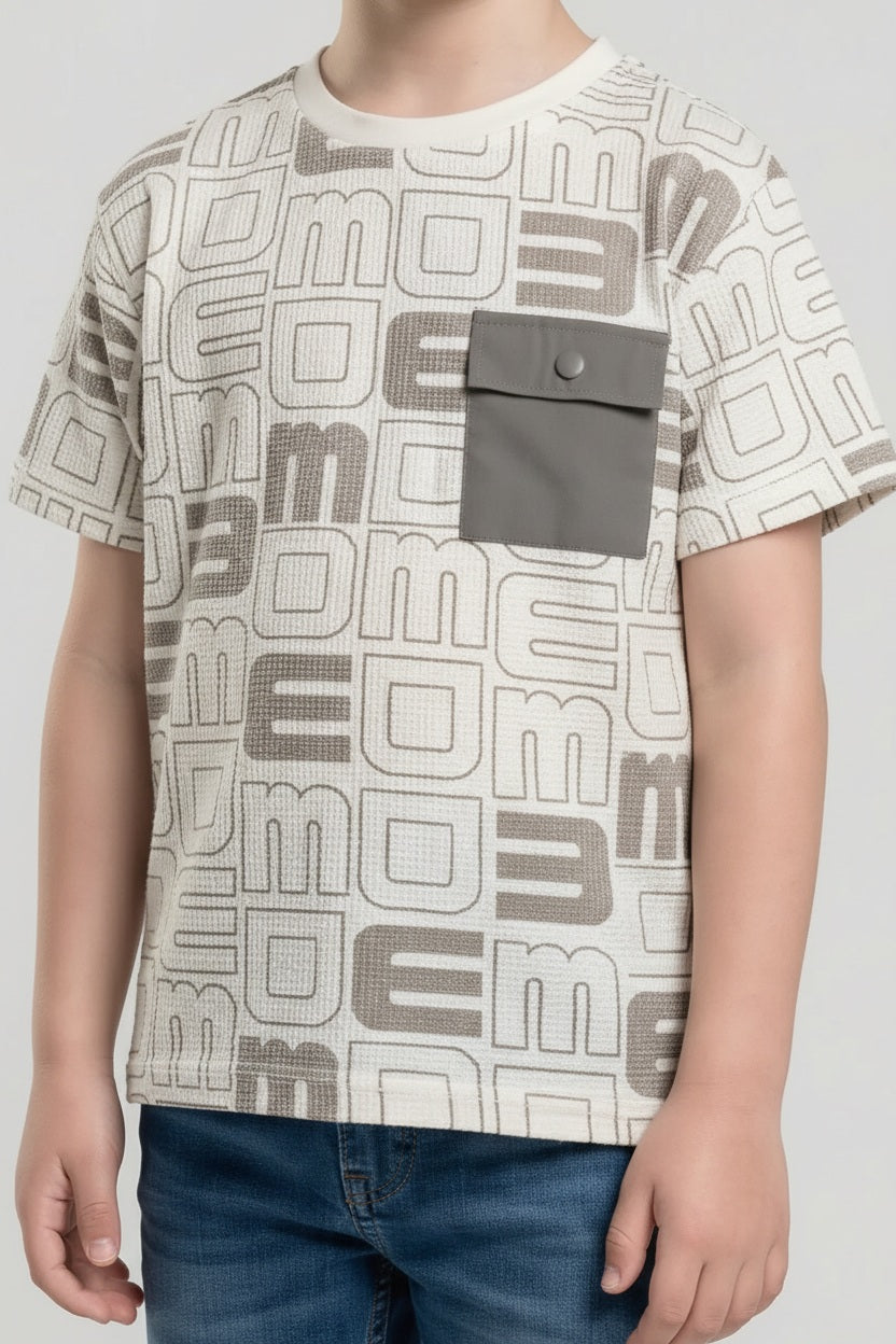 Octave Boys Stone Printed Round Neck Pockets T-shirt