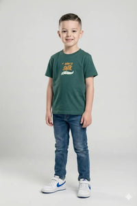 Octave Boys Bottle Green Typography Printed Cotton Tshirts