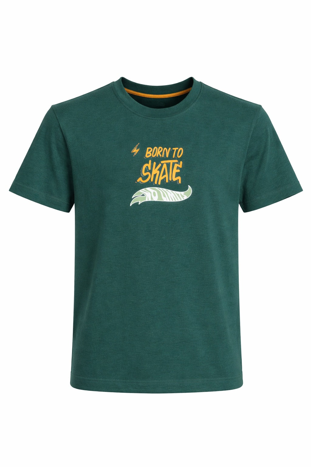 Octave Boys Bottle Green Typography Printed Cotton Tshirts