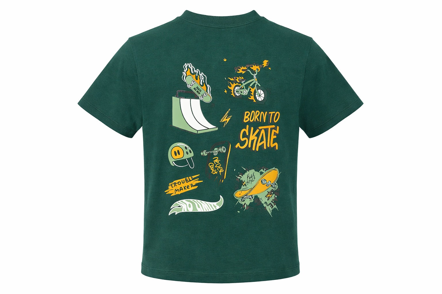 Octave Boys Bottle Green Typography Printed Cotton Tshirts