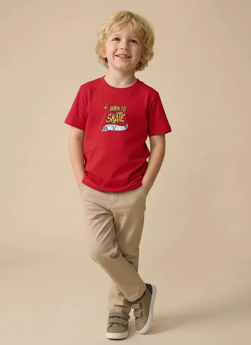 Octave Boys Brick Typography Printed Cotton Tshirt