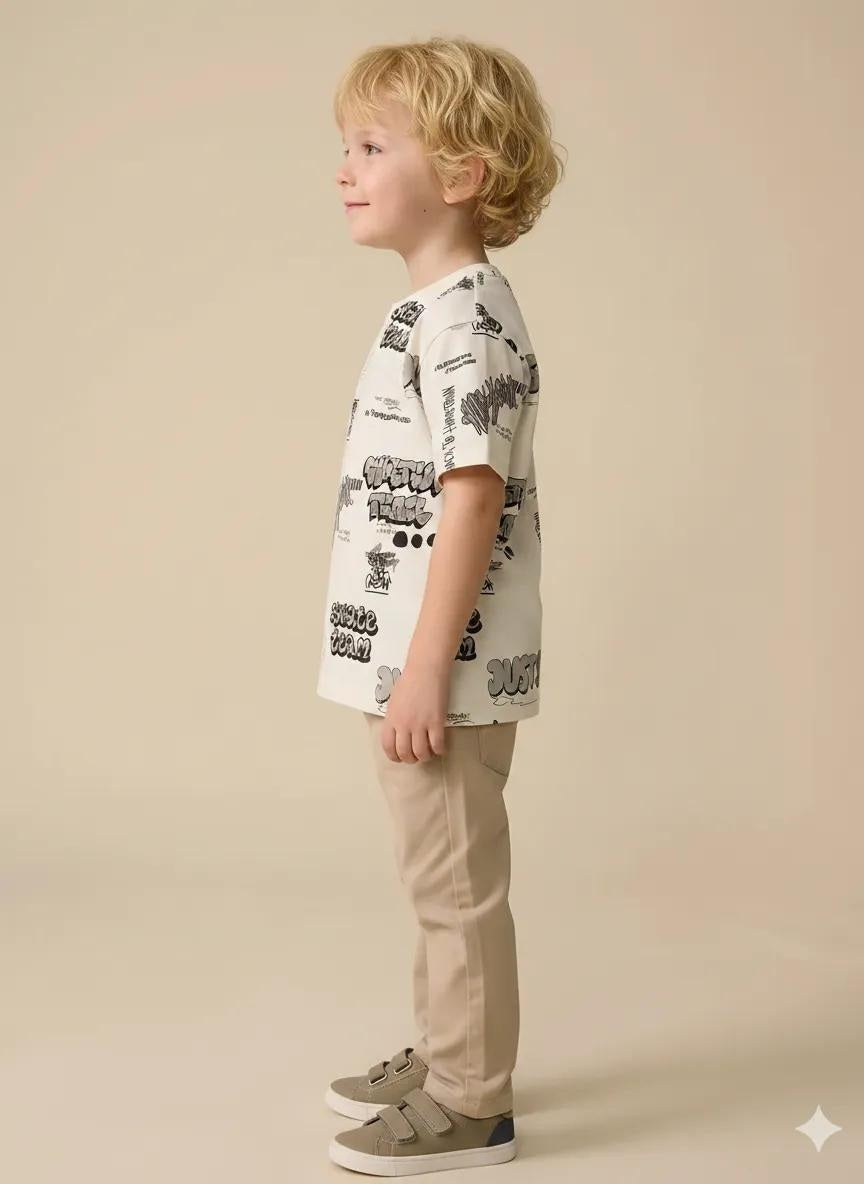 Boys Cream Printed T-shirt