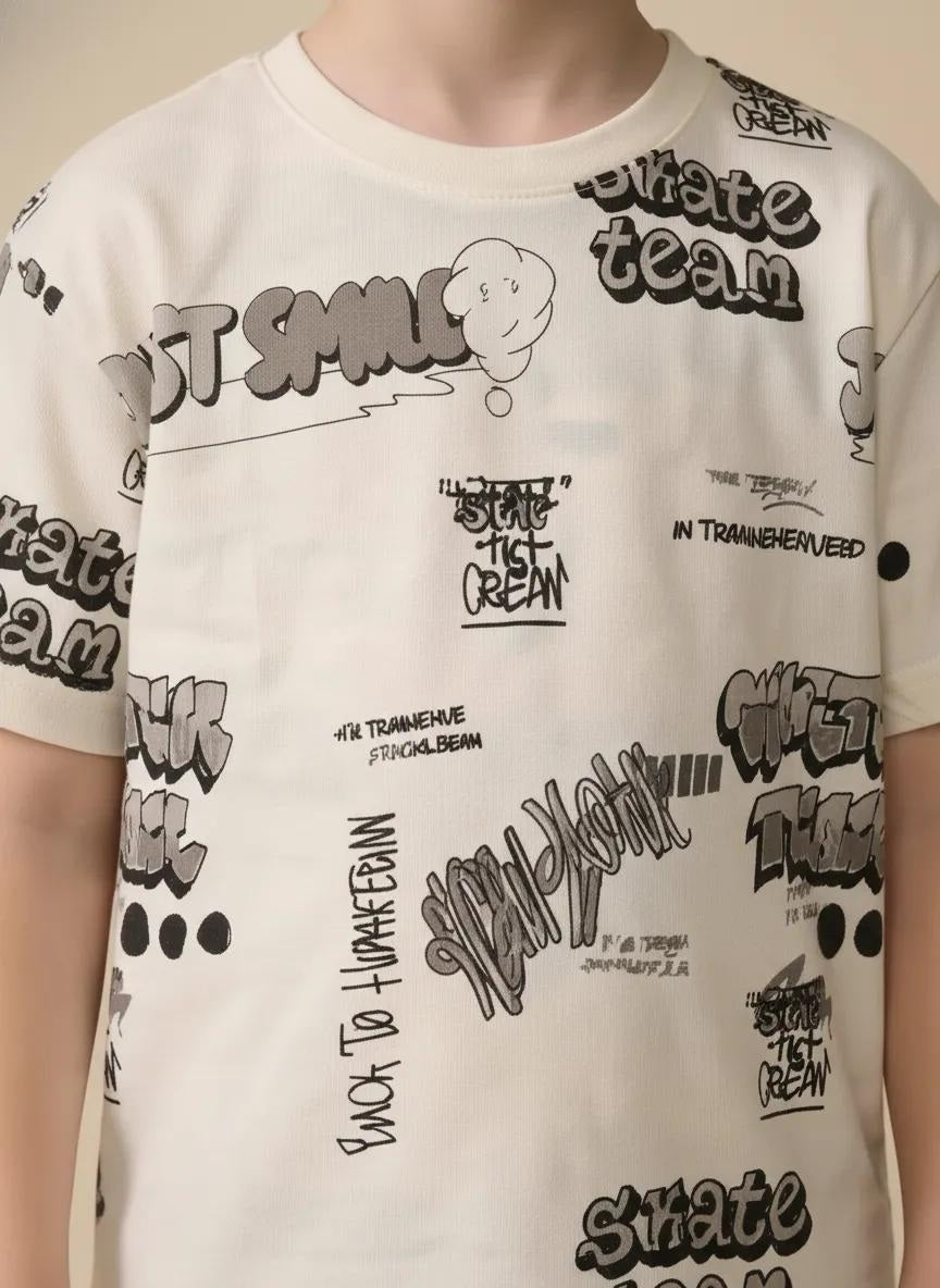 Boys Cream Printed T-shirt