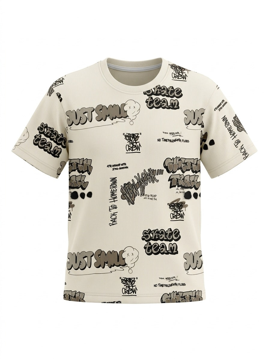 Boys Cream Printed T-shirt