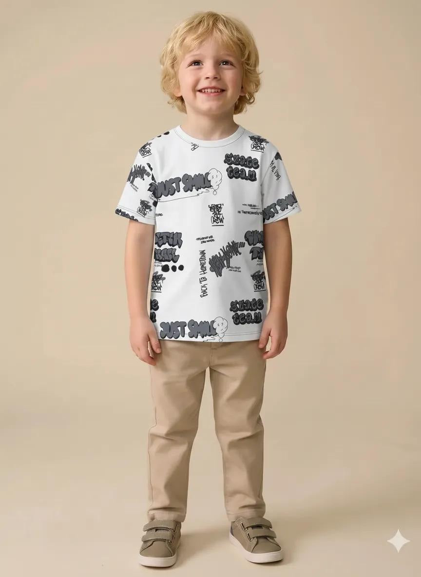 Boys Off White Printed T-shirt