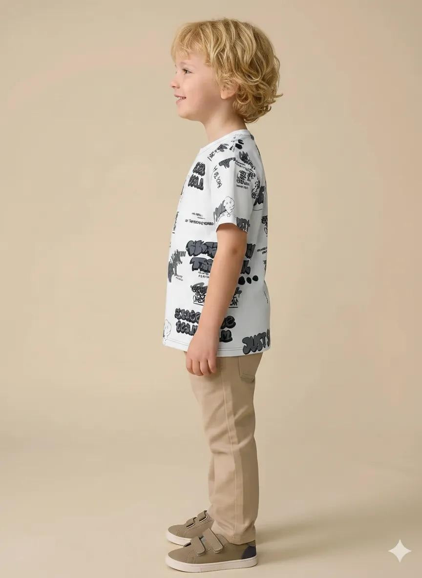 Boys Off White Printed T-shirt