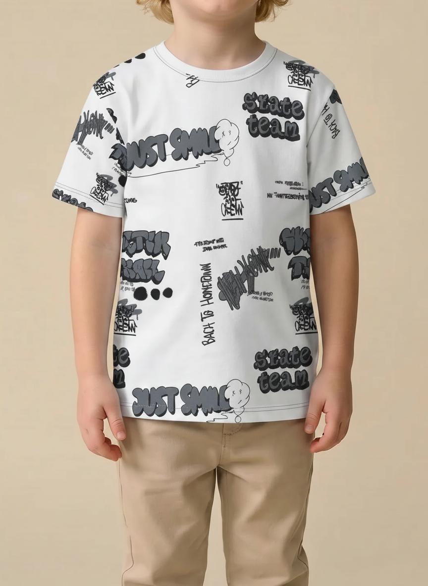 Boys Off White Printed T-shirt