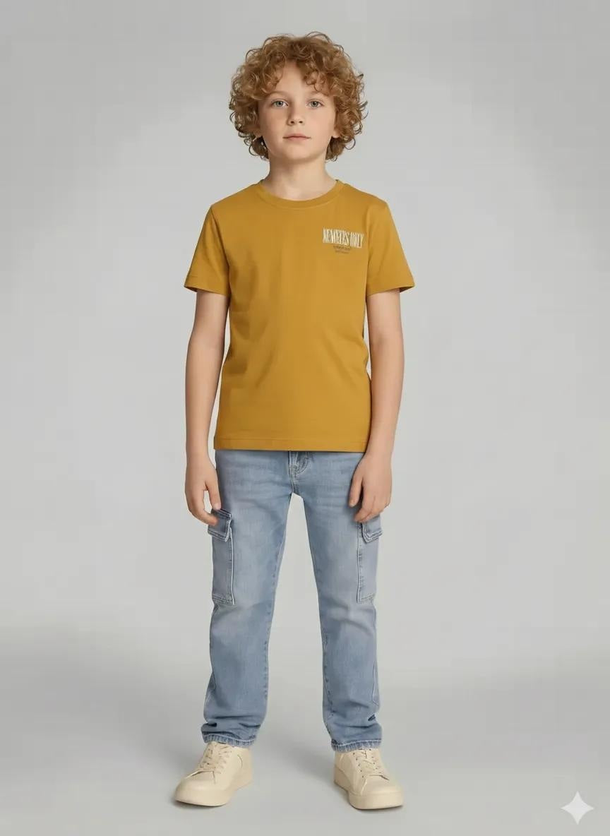 Boys Mustard Printed T-shirt