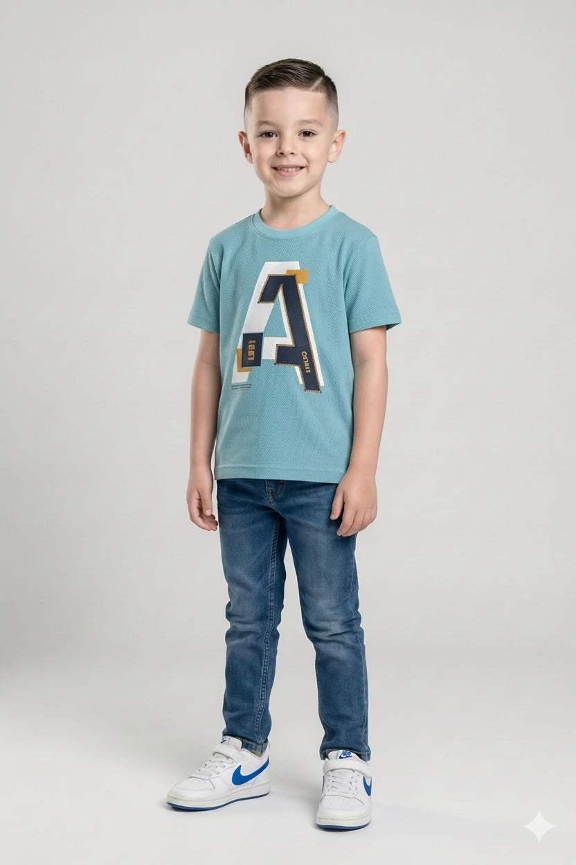 Boy Ice Aqua Round Neck T-Shirt
