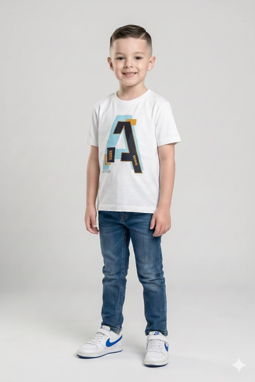 Boys Off White Printed T-shirt