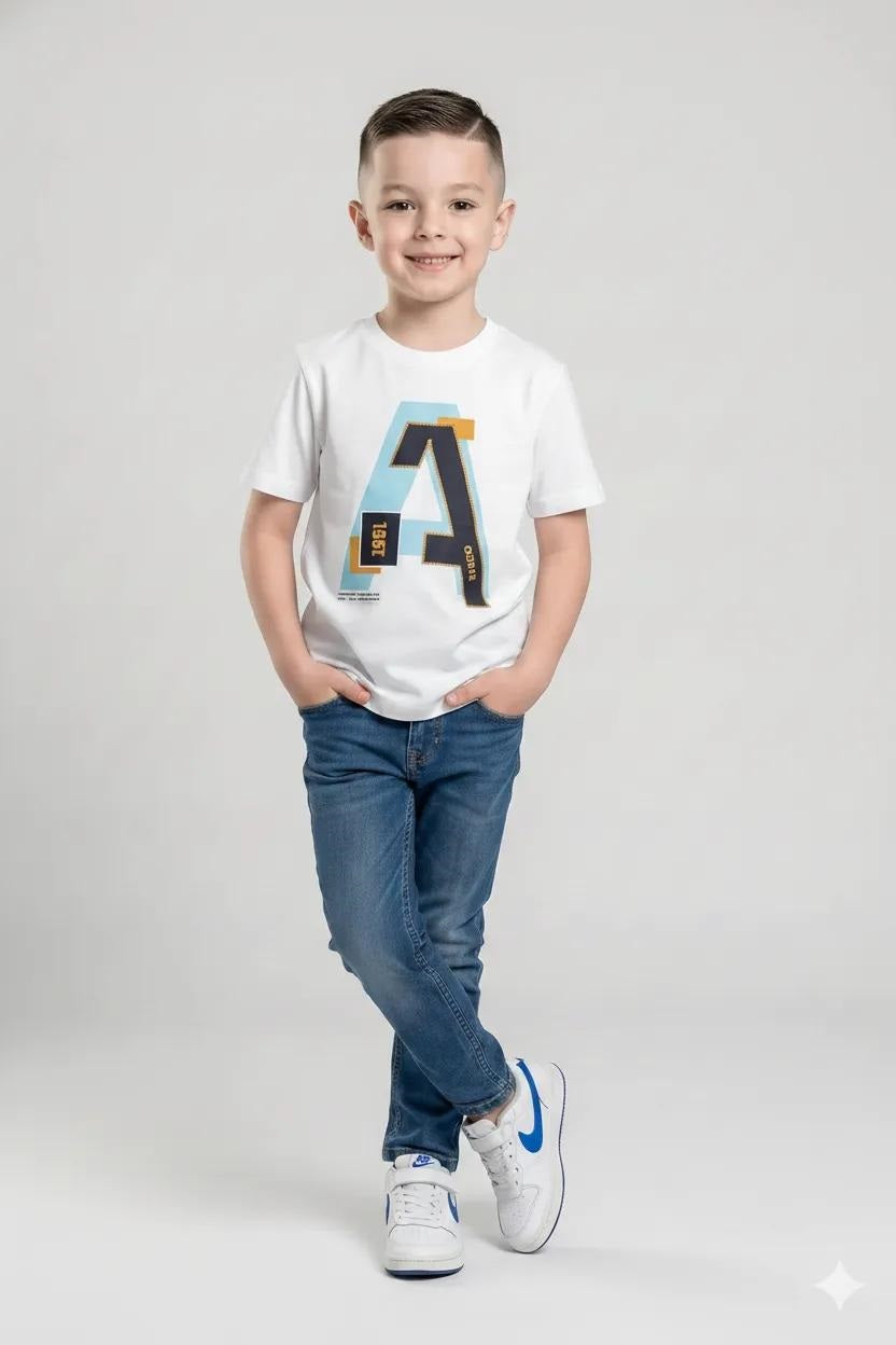 Boys Off White Printed T-shirt