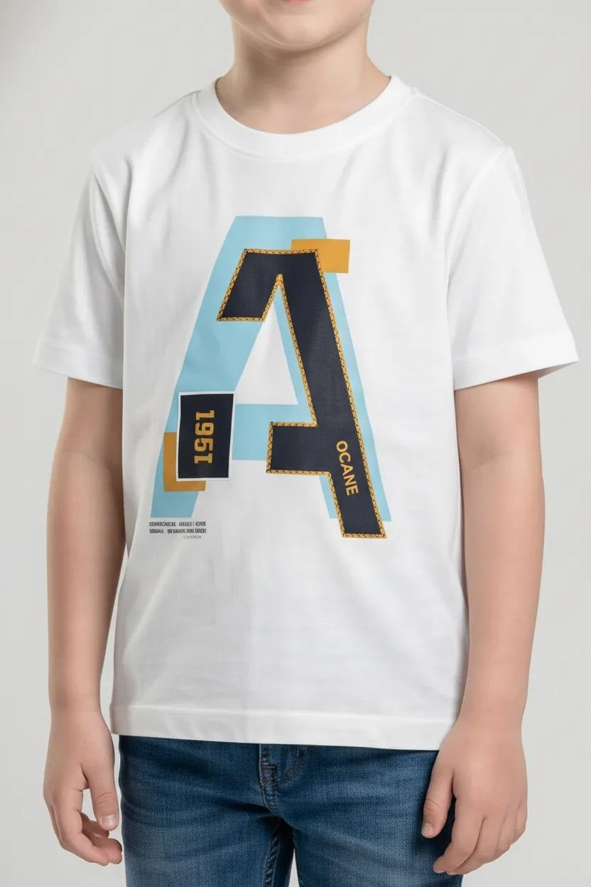 Boys Off White Printed T-shirt
