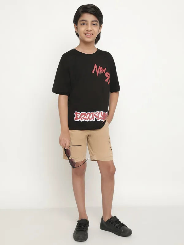 Octave Boys Typography Printed Drop Shoulder Cotton T-Shirt