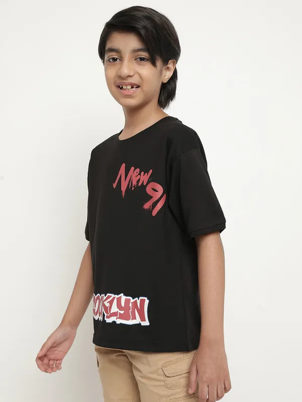 Octave Boys Typography Printed Drop Shoulder Cotton T-Shirt