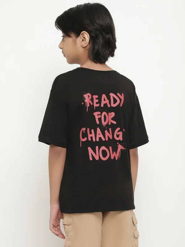 Octave Boys Typography Printed Drop Shoulder Cotton T-Shirt