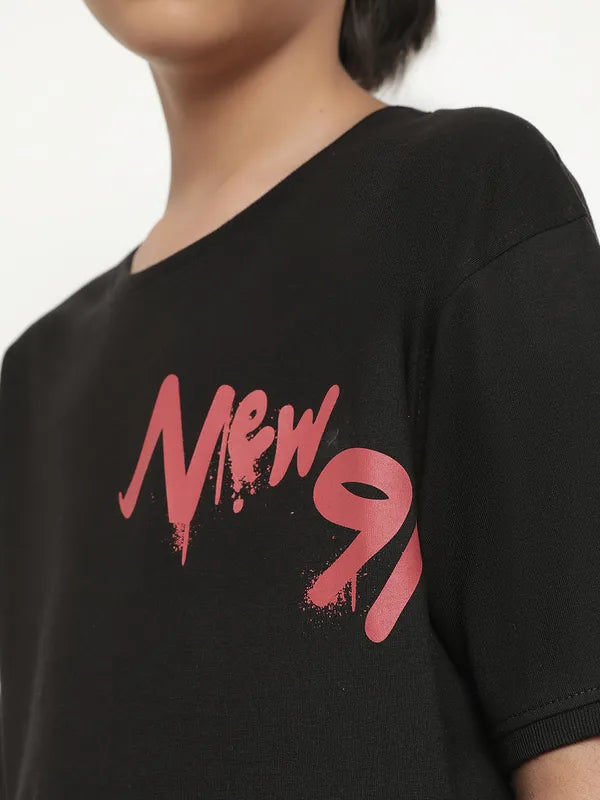 Octave Boys Typography Printed Drop Shoulder Cotton T-Shirt