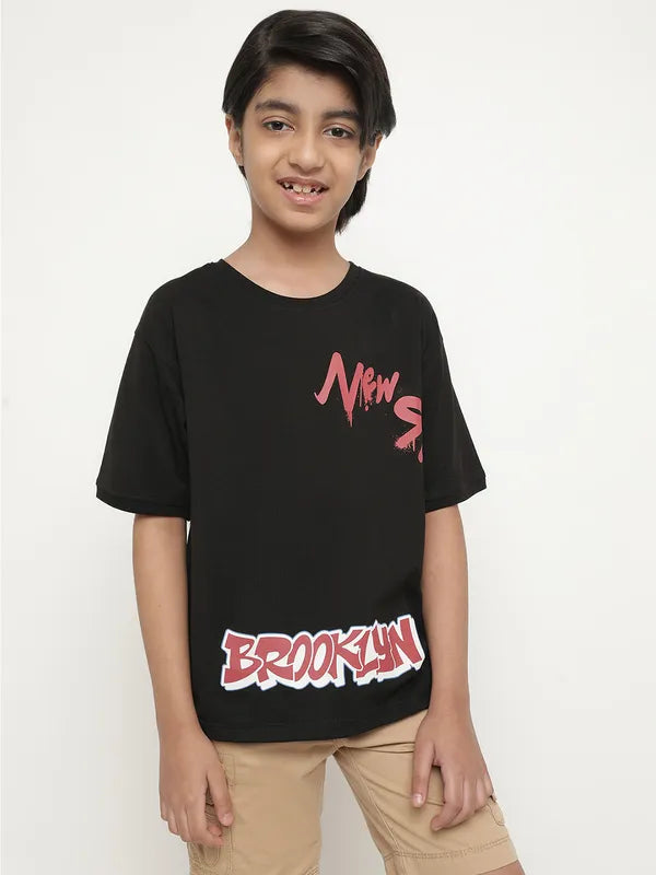Octave Boys Typography Printed Drop Shoulder Cotton T-Shirt