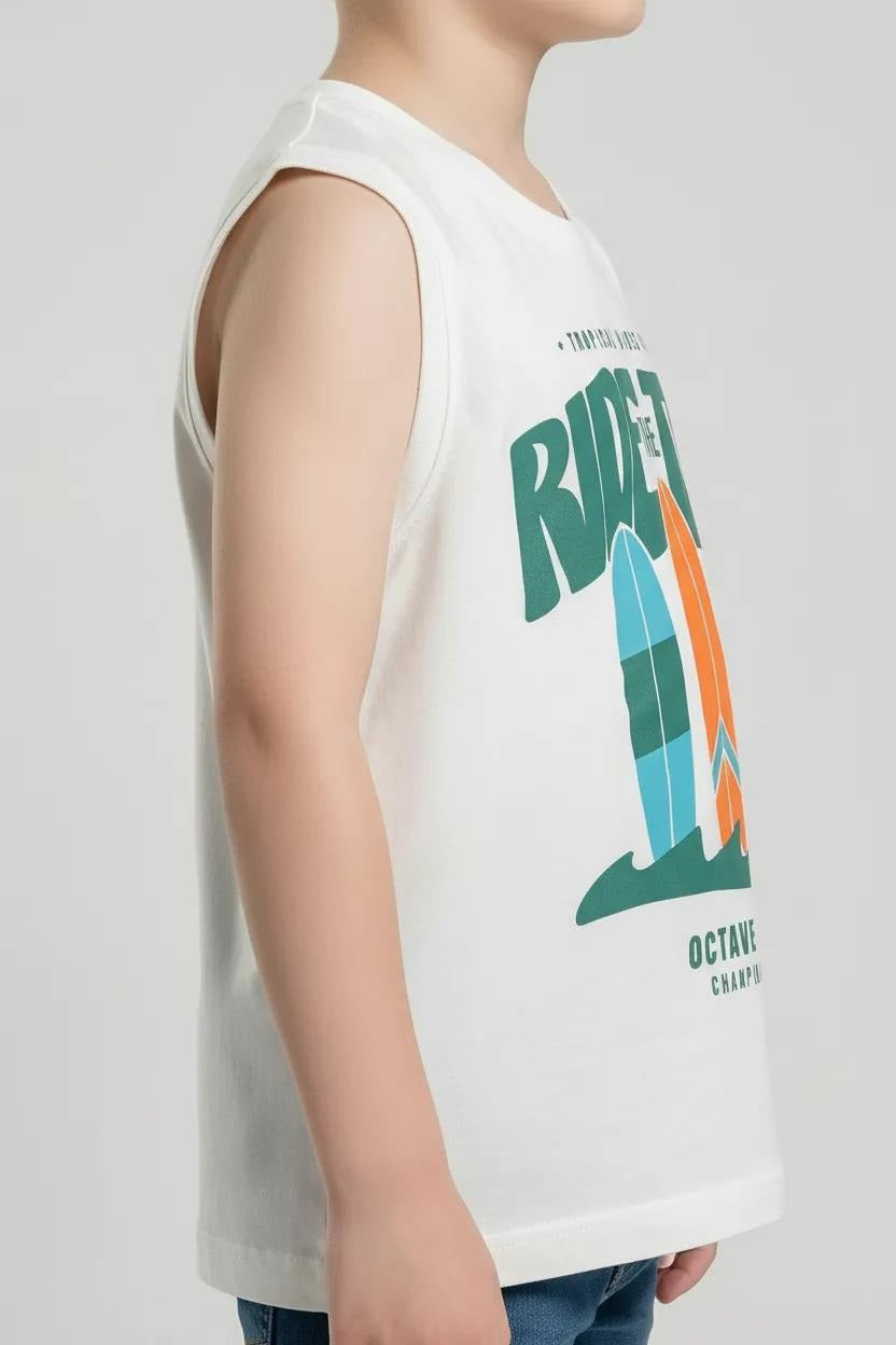 Octave Boys Off White Graphic Printed Cotton Tshirt