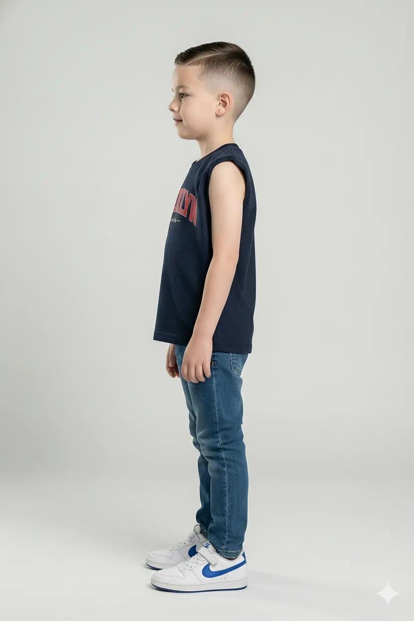 Boys Navy Printed Round Neck T-shirt