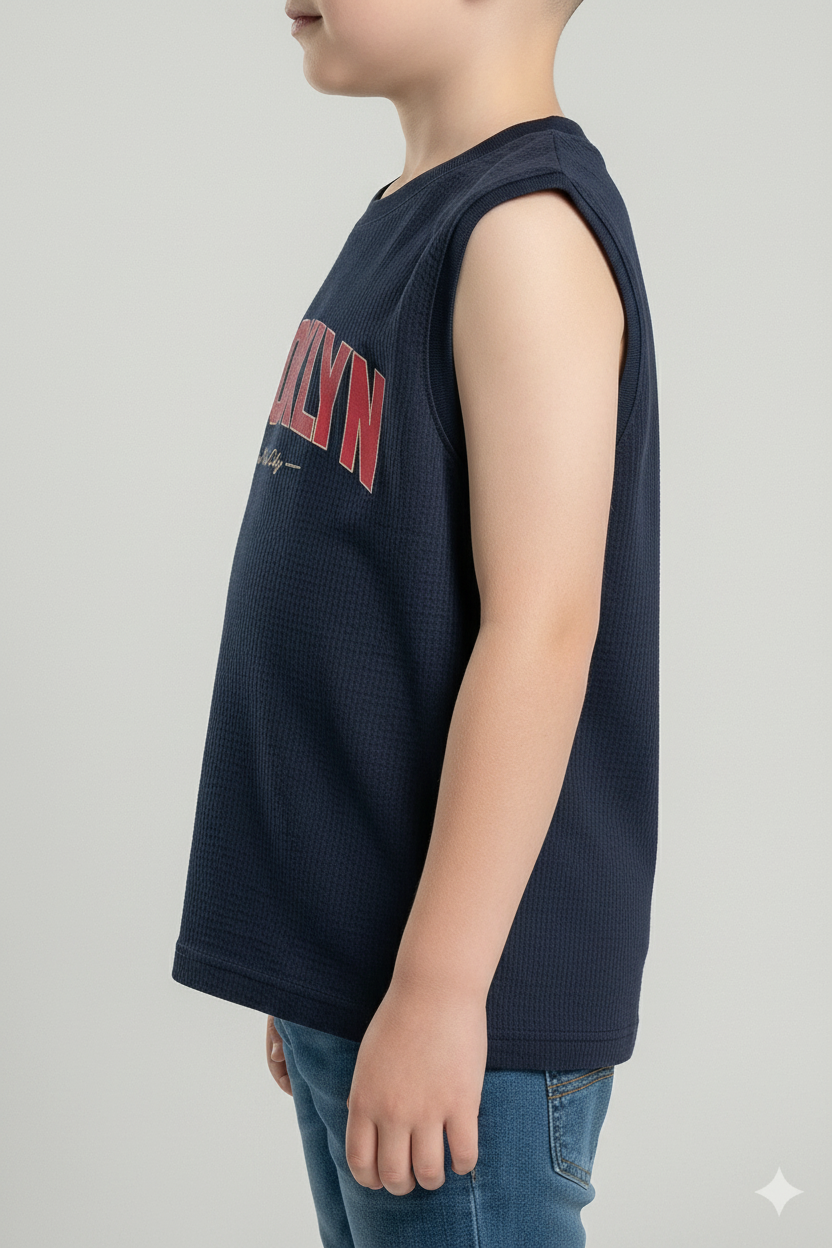 Boys Navy Printed Round Neck T-shirt