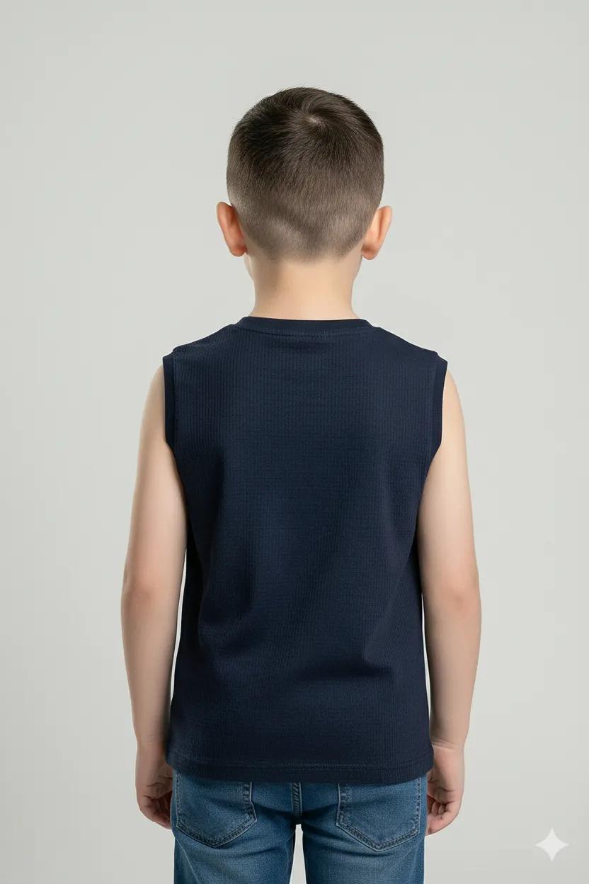 Boys Navy Printed Round Neck T-shirt
