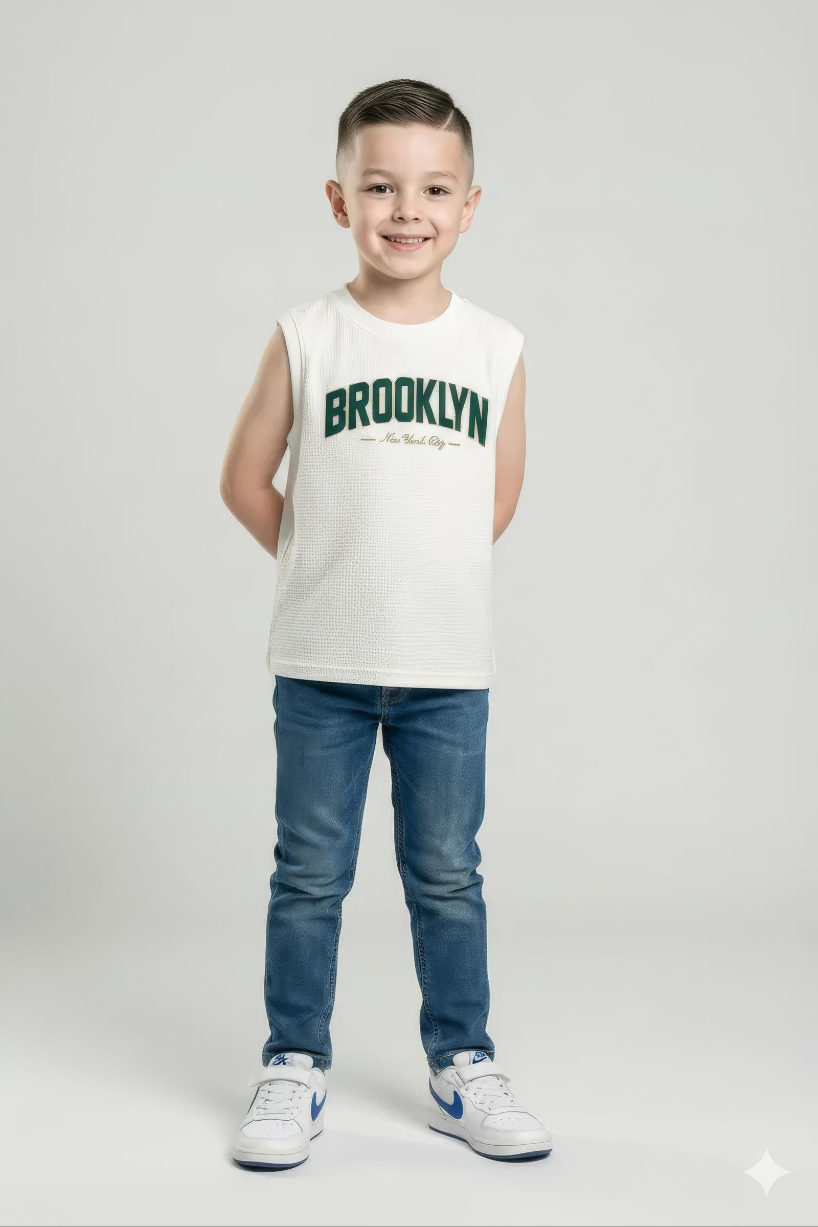Boys Off White Printed Round Neck T-shirt