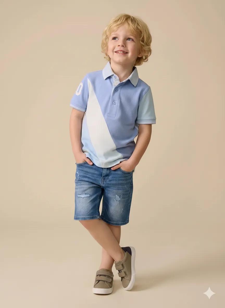 Boy Rugged Blue Solid Long Short
