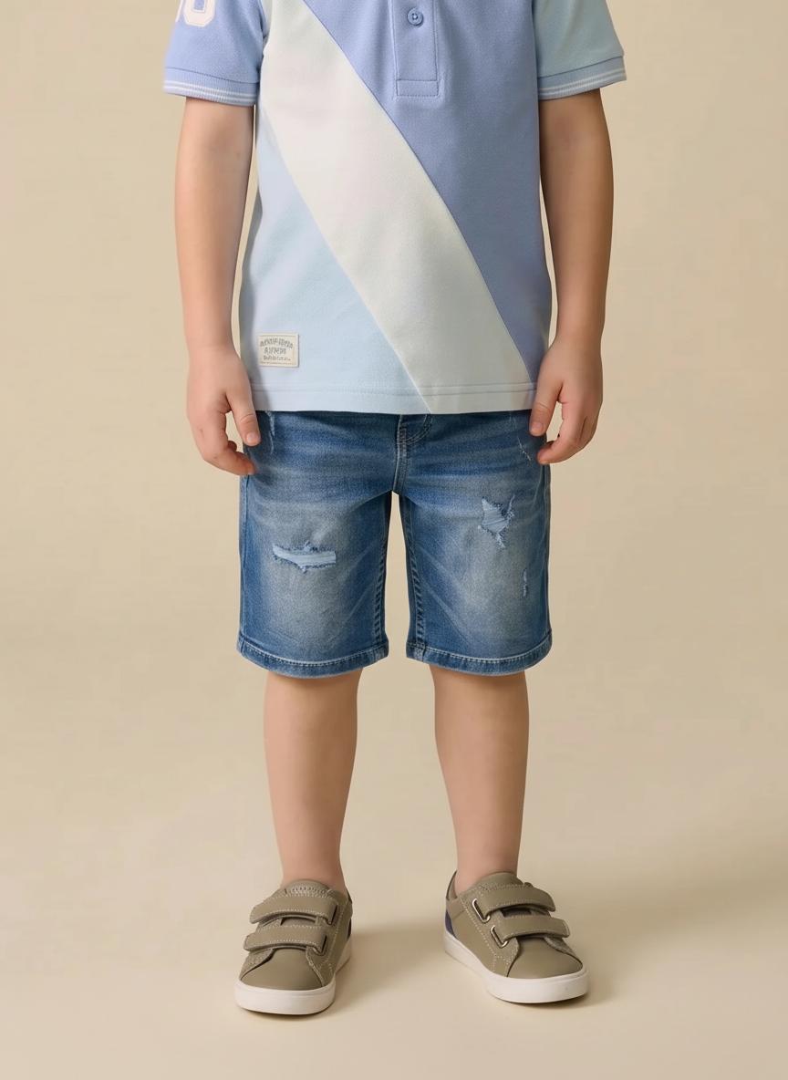 Boy Rugged Blue Solid Long Short