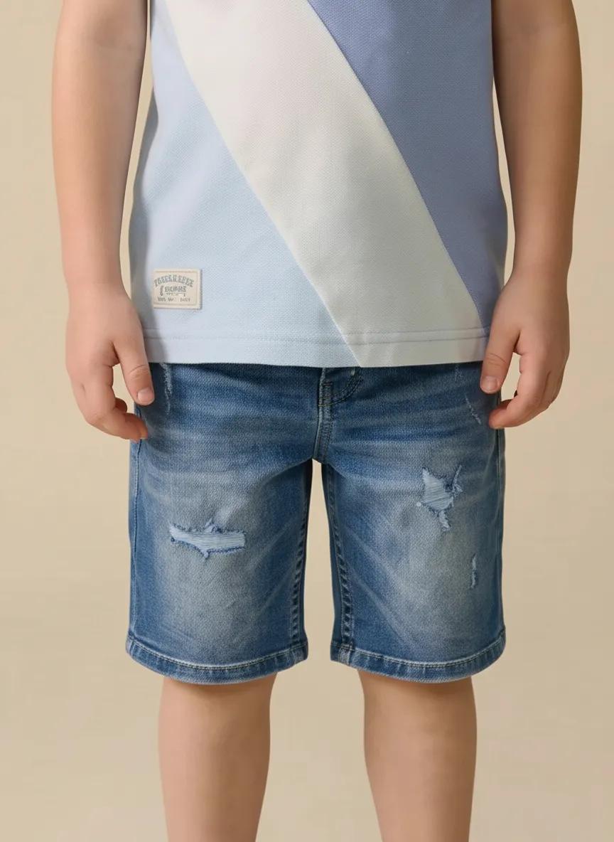 Boy Rugged Blue Solid Long Short
