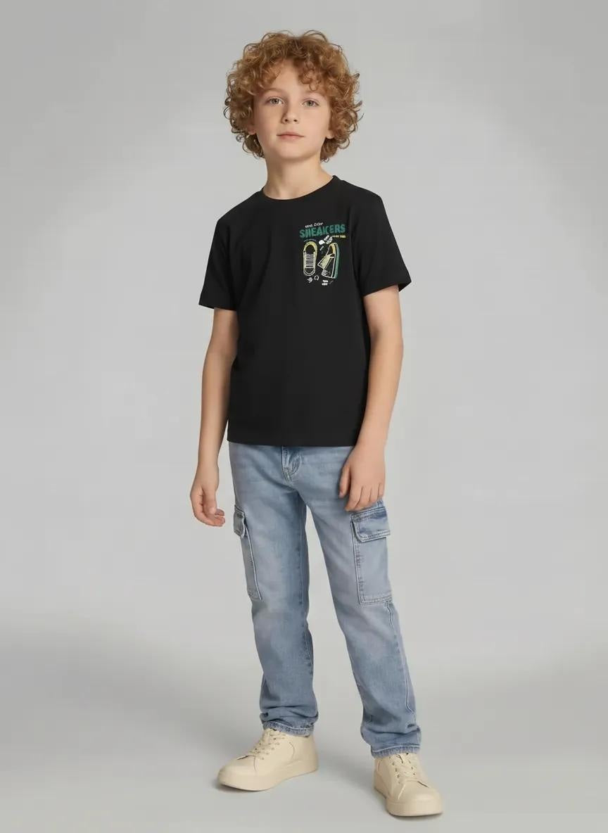 Boys Black Printed T-shirt