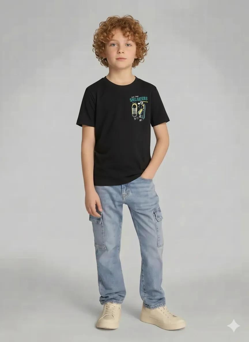 Boys Black Printed T-shirt