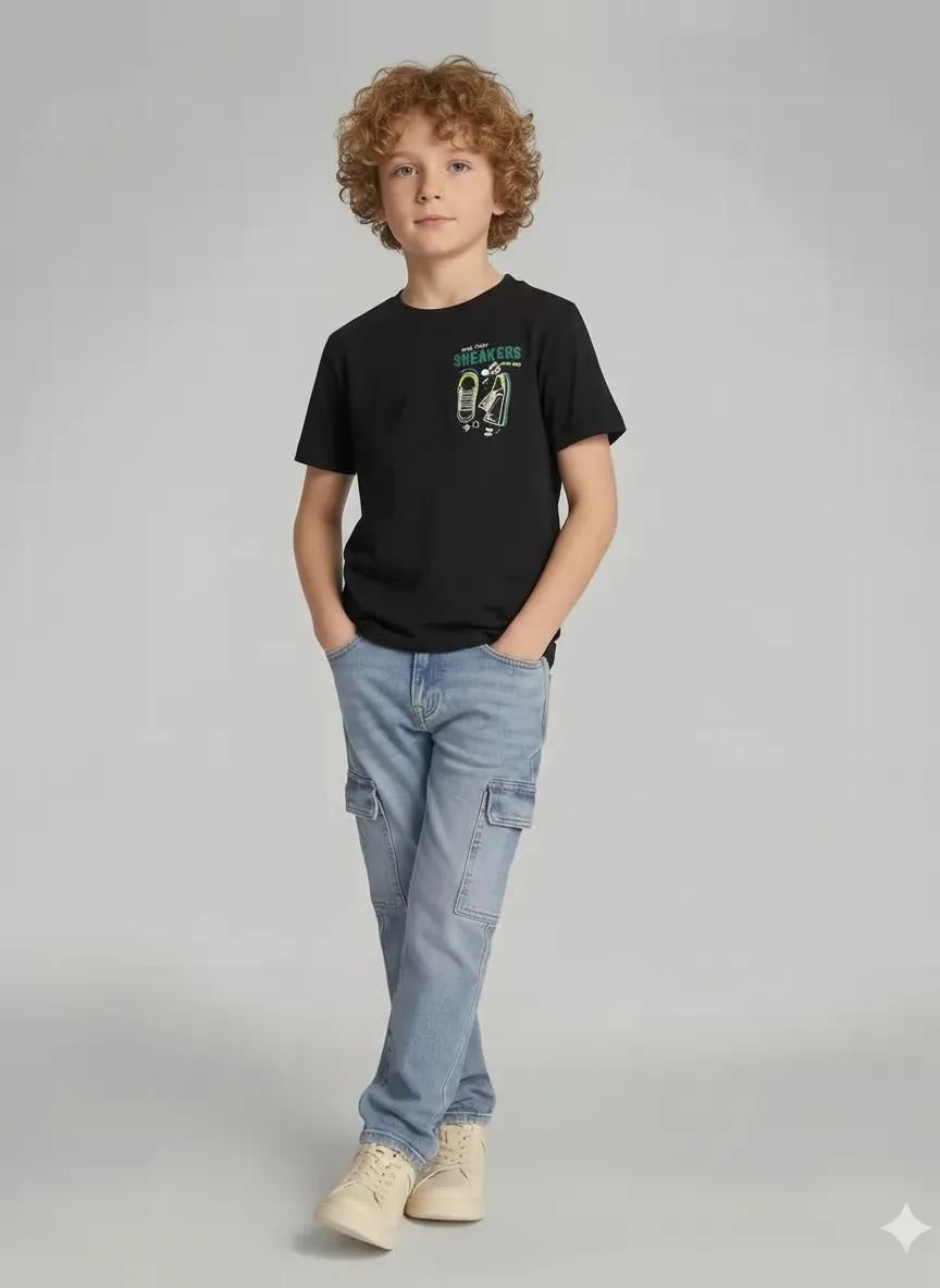 Boys Black Printed T-shirt