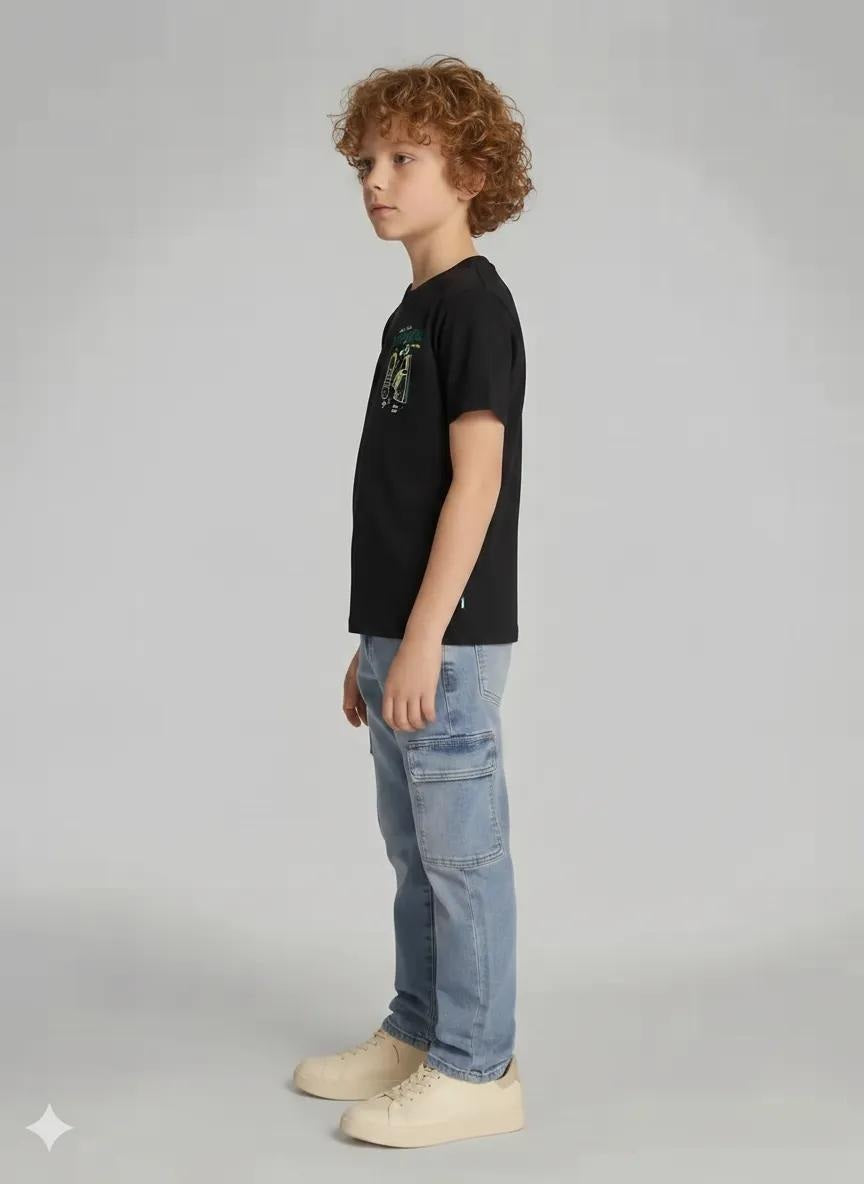 Boys Black Printed T-shirt