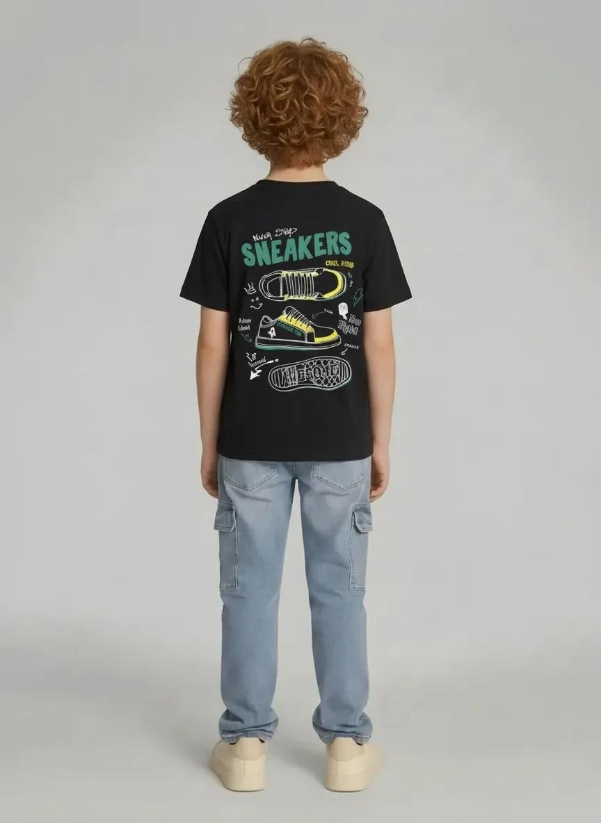 Boys Black Printed T-shirt
