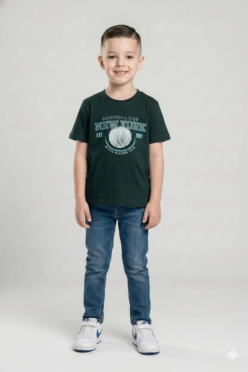 Boys Mountain Green Printed T-shirt