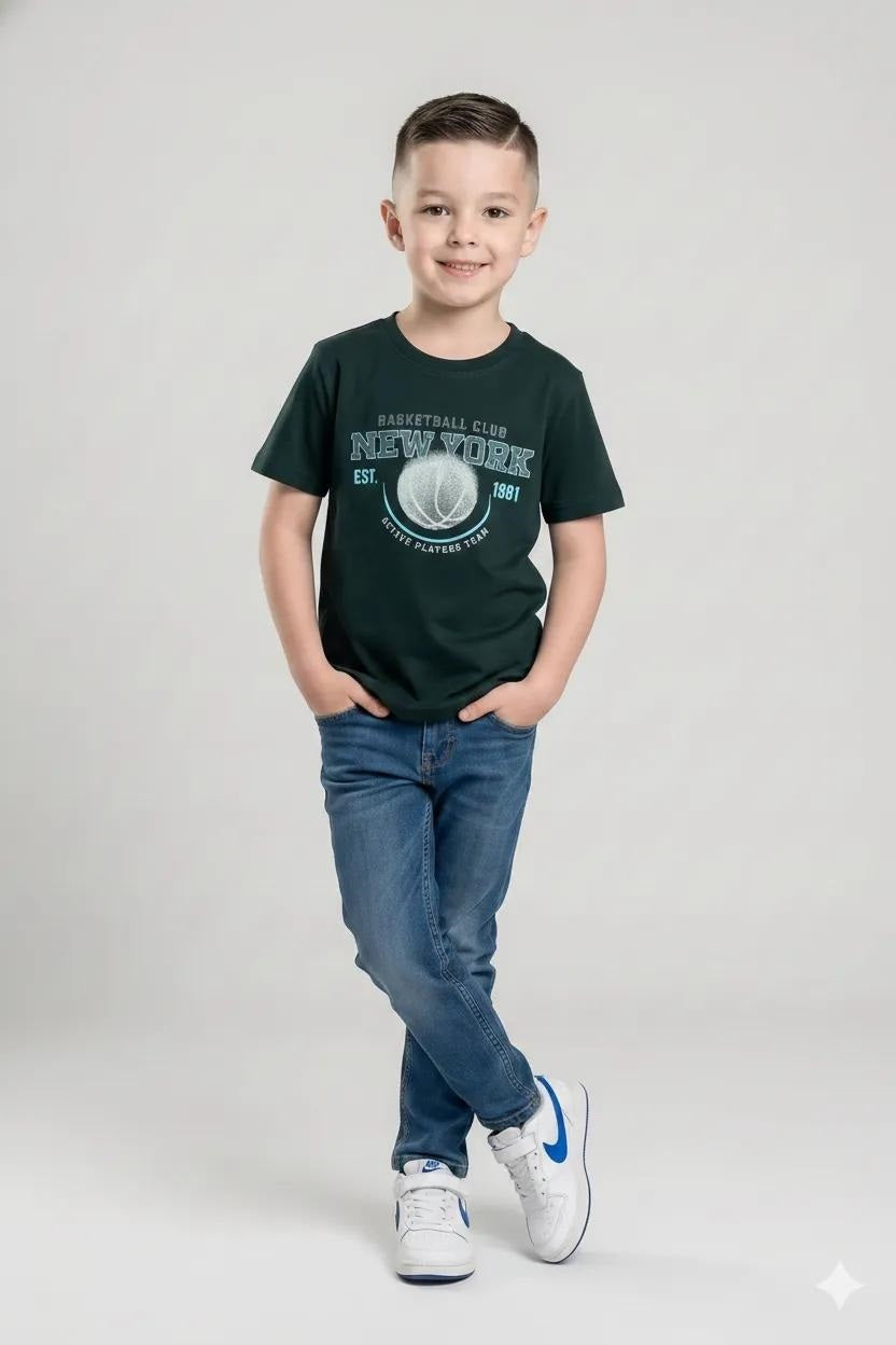 Boys Mountain Green Printed T-shirt